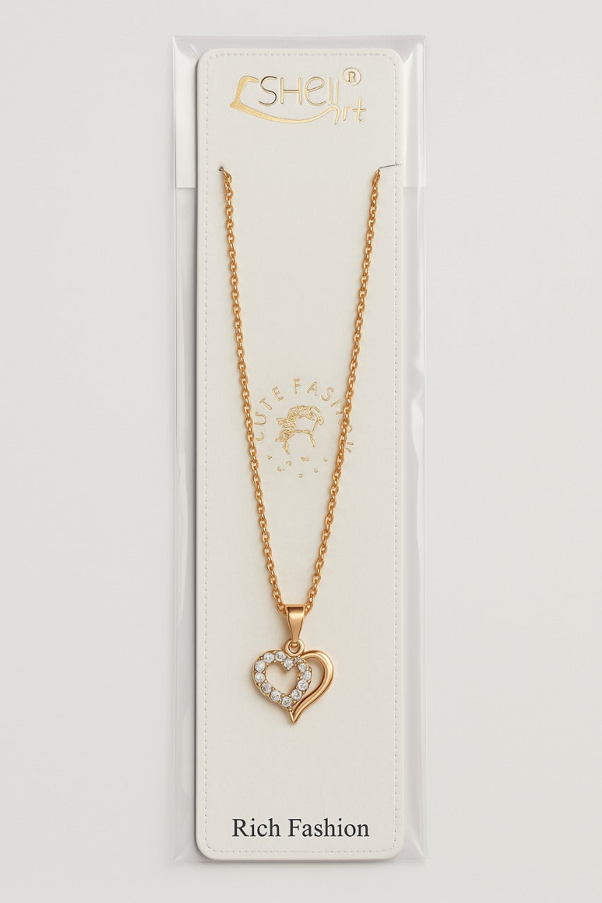 Heart Pendant Necklace – Gold-Tone with Sparkling Stones