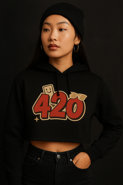 420 Slang Crop Hoodie For Girls