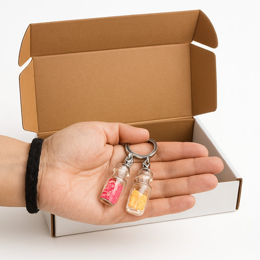 Pair of 2 Glitter Bottle Key Ring