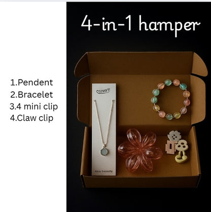 4-in-1 Girls’ Hamper – Pendant, Bracelet, Mini Clips & Claw Clip