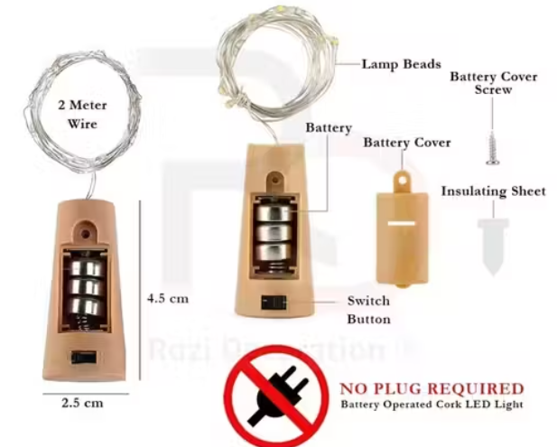 Warm White Cork LED Bottle Light | Battery Operated Fairy Lights for Home Decor & Gifting