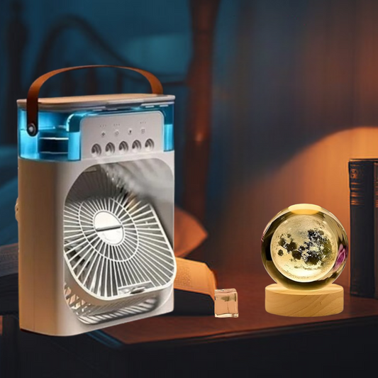 Mini Cooler And 3D Crystal Lamp Combo / Minimalist Chill & Glow Combo